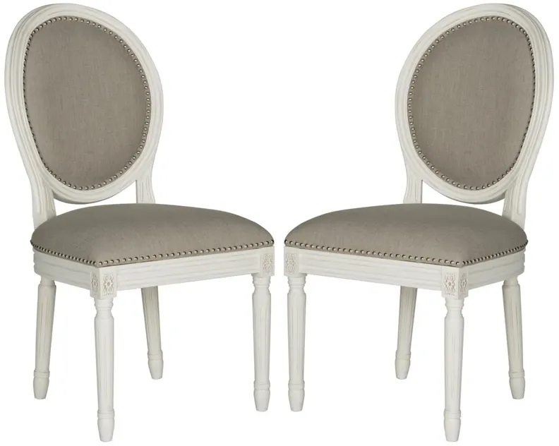 HOLLOWAY 19''H FRENCH BRASSERIE LINEN OVAL SIDE CHAIR - SILVER NAIL HEADS - Set of 2