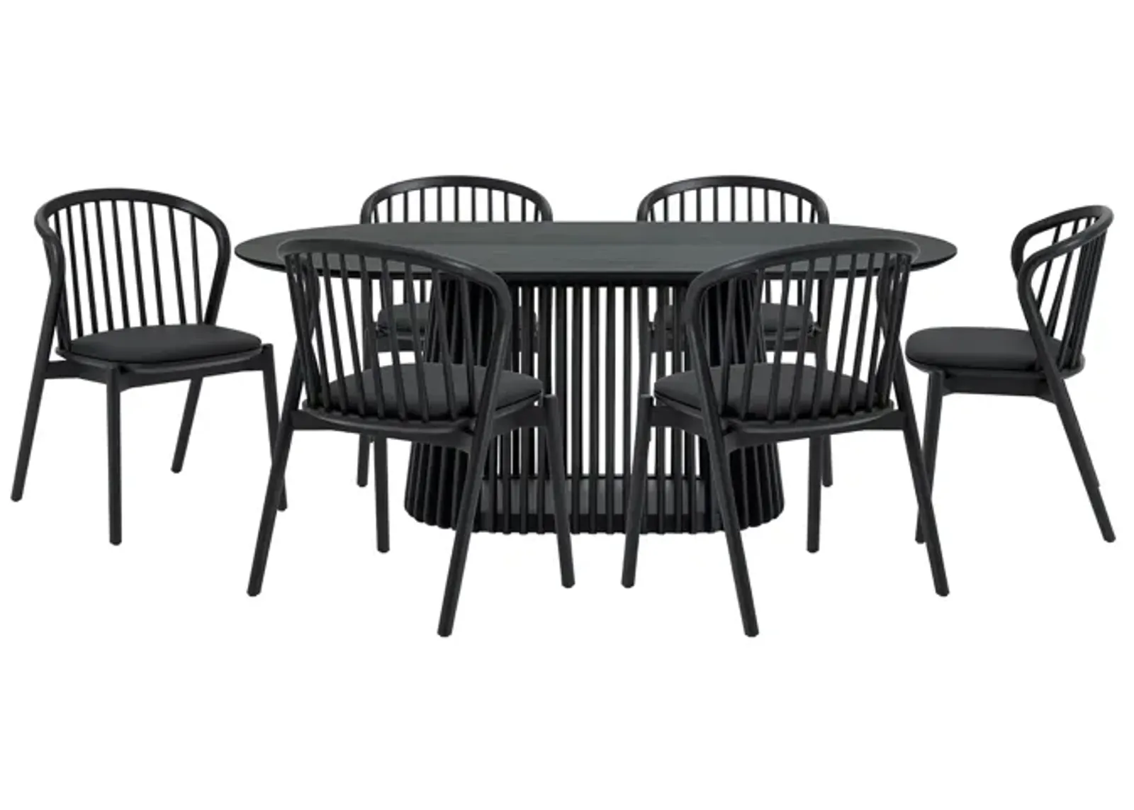 Pasadena Echo 7 Piece Oval Dining Set in Black Oak Finish with Black Faux Leather