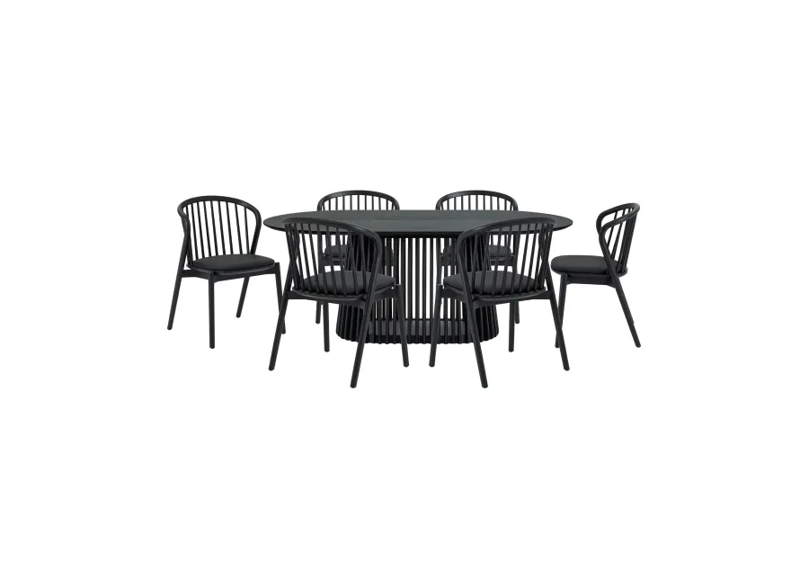 Pasadena Echo 7 Piece Oval Dining Set in Black Oak Finish with Black Faux Leather