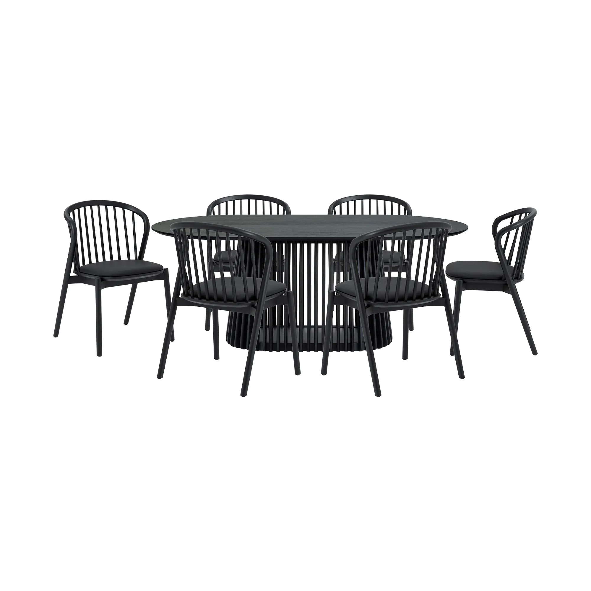 Pasadena Echo 7 Piece Oval Dining Set in Black Oak Finish with Black Faux Leather