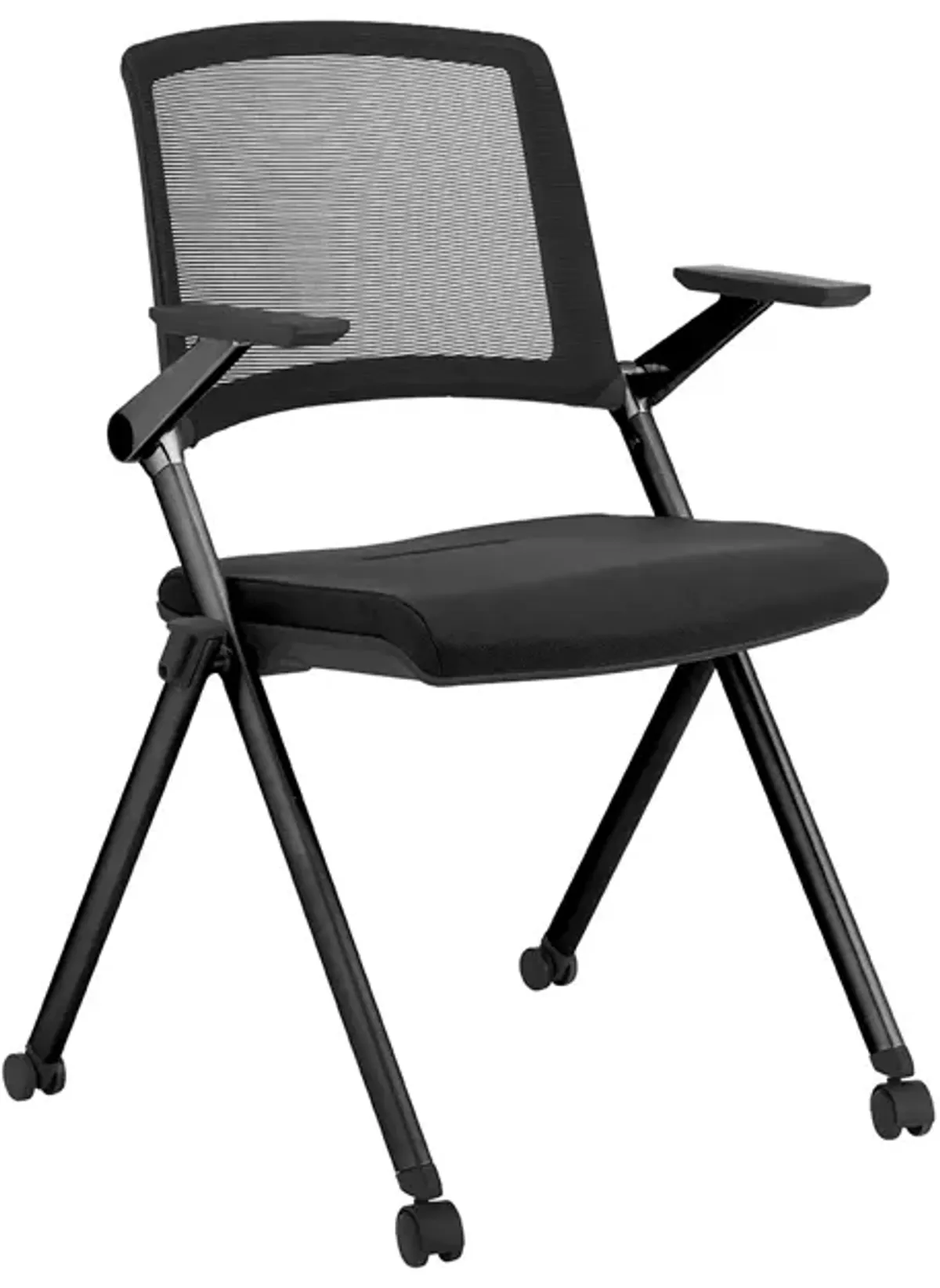 Reino Stacking Visitor Chair with Black Seat Fabric and Black Mesh Back with Matte Black Frame - Set of 2