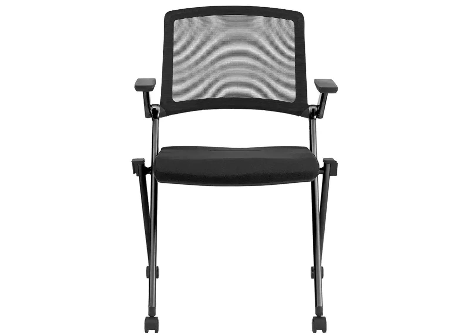 Reino Stacking Visitor Chair with Black Seat Fabric and Black Mesh Back with Matte Black Frame - Set of 2