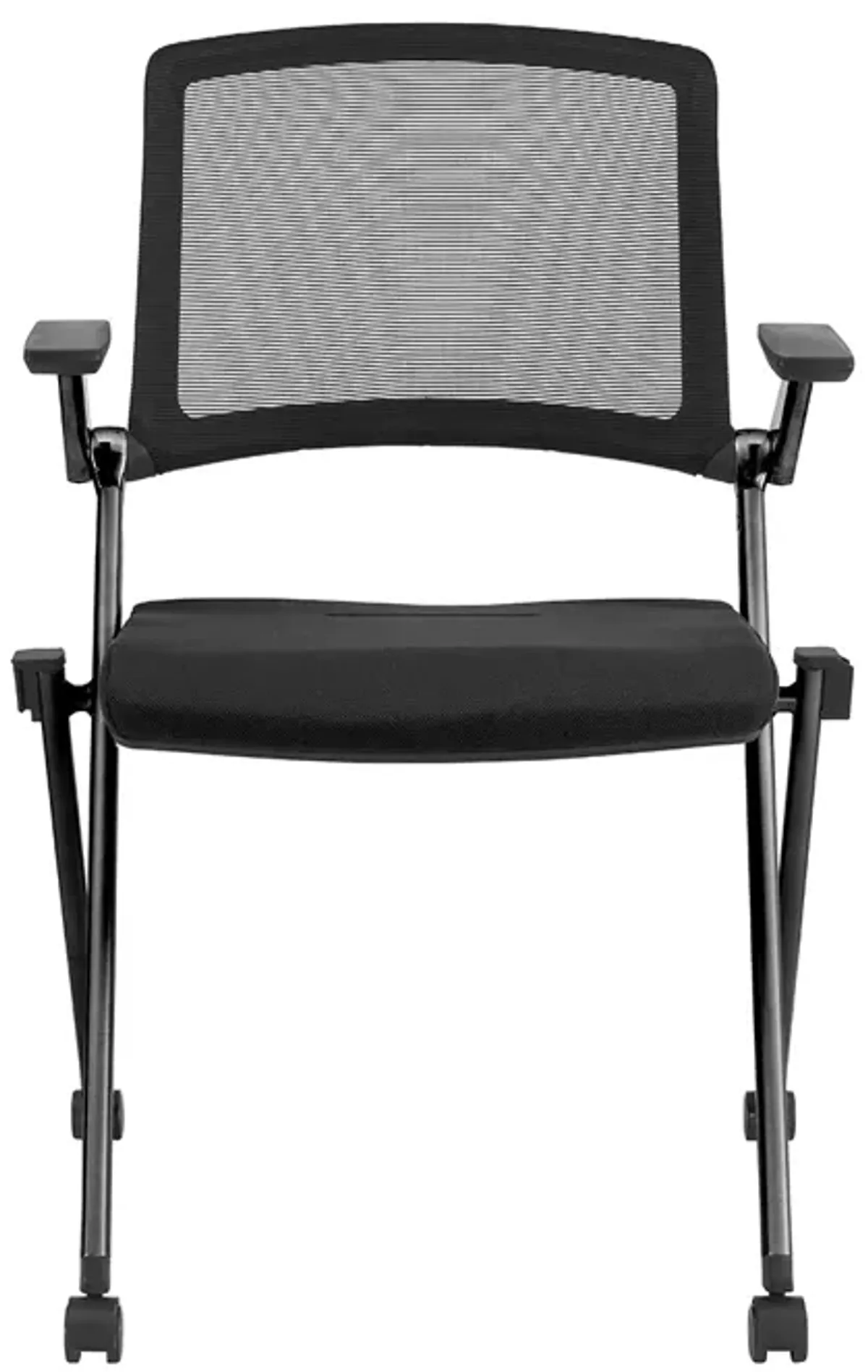 Reino Stacking Visitor Chair with Black Seat Fabric and Black Mesh Back with Matte Black Frame - Set of 2