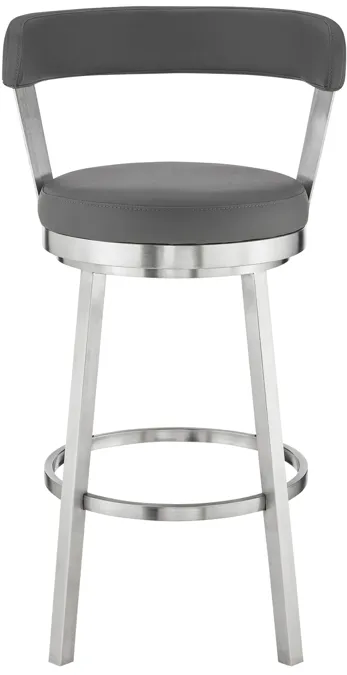 Kobe 26" Counter Height Swivel Bar Stool in Brushed Stainless Steel Finish and Gray Faux Leather