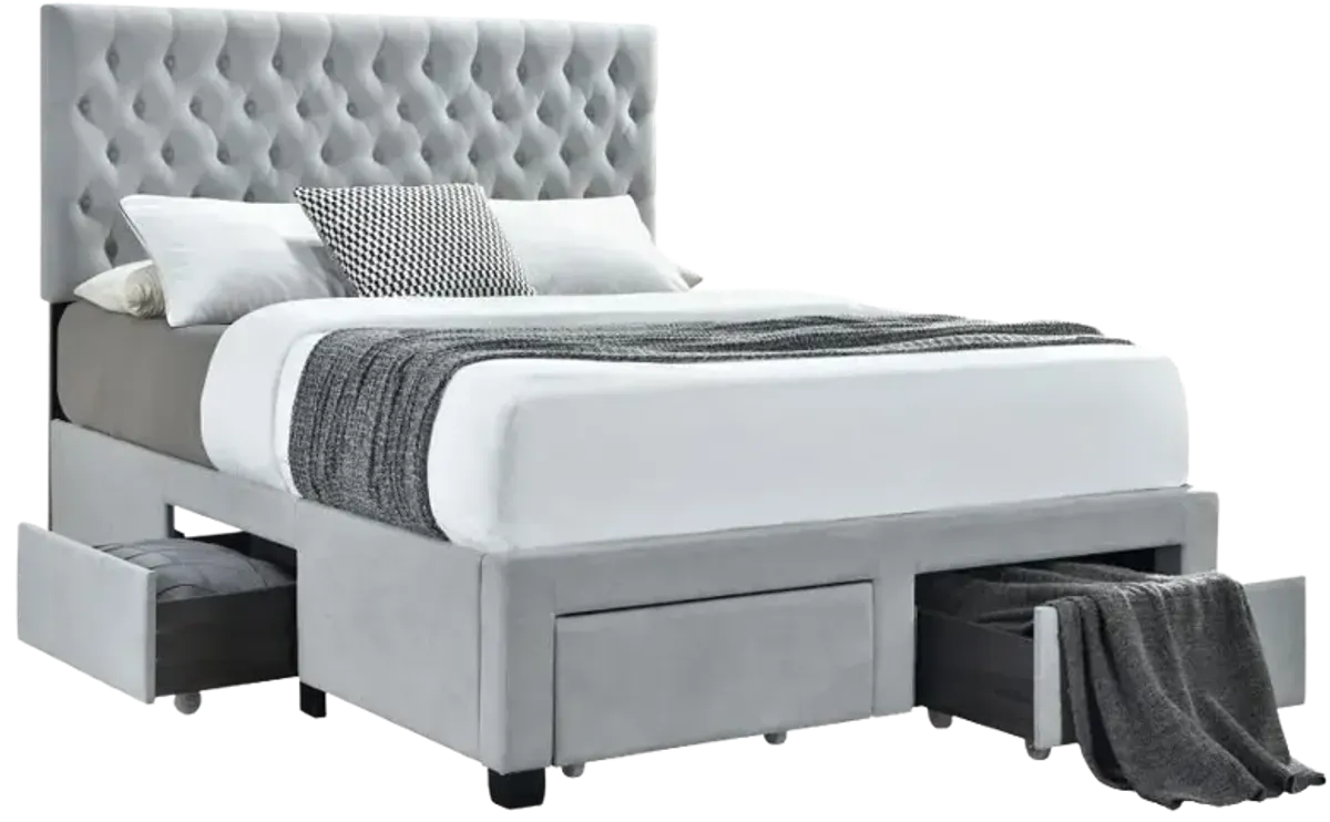 Soledad Queen 4-drawer Button Tufted Storage Bed Light Grey