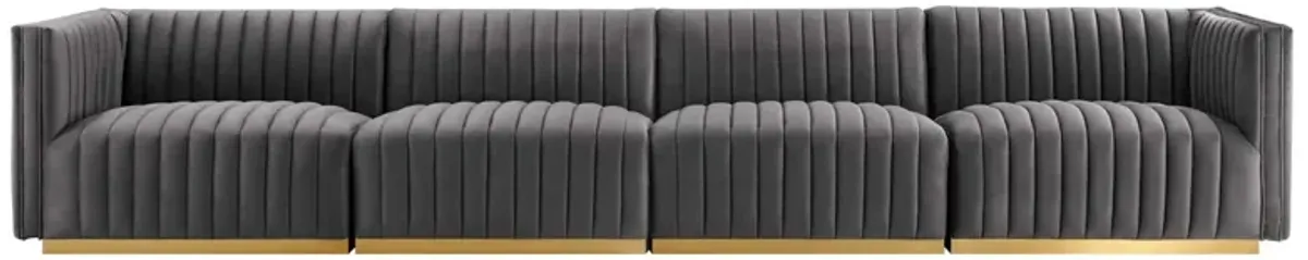 Conjure Channel Tufted Performance Velvet 4-Piece Sofa