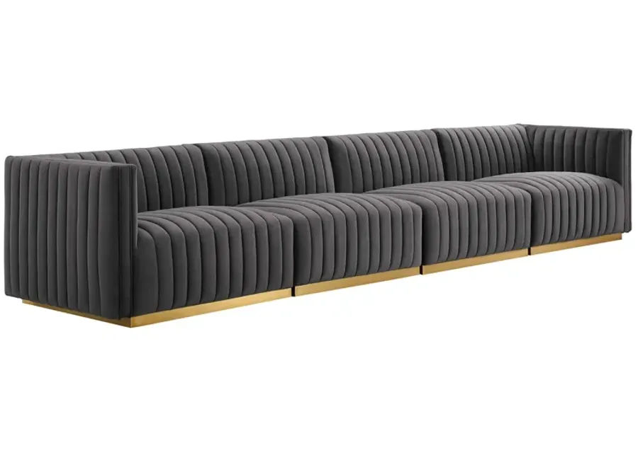 Conjure Channel Tufted Performance Velvet 4-Piece Sofa