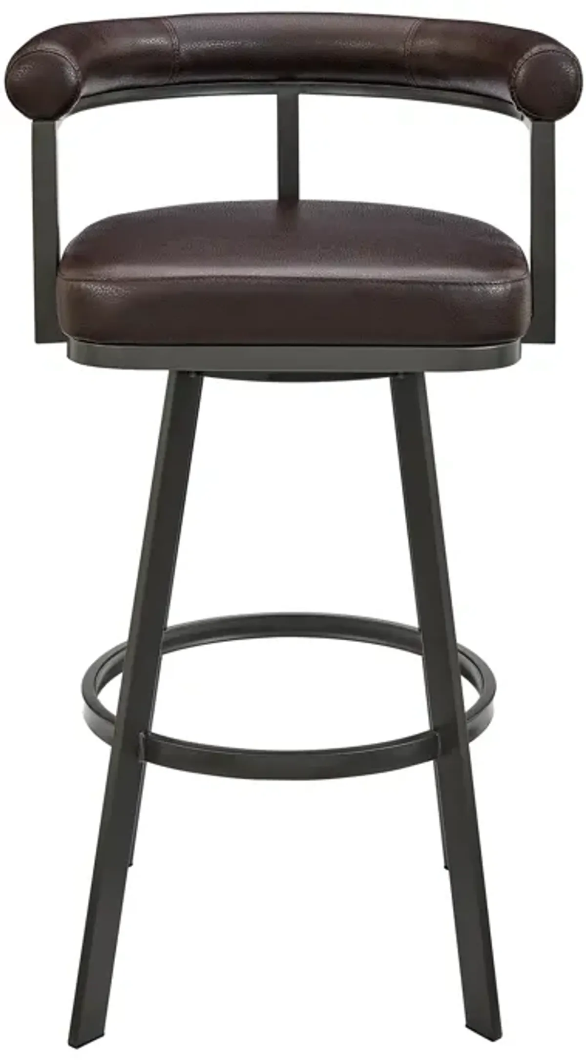 Nolagam Swivel Counter Stool in Brown Metal with Brown Faux Leather