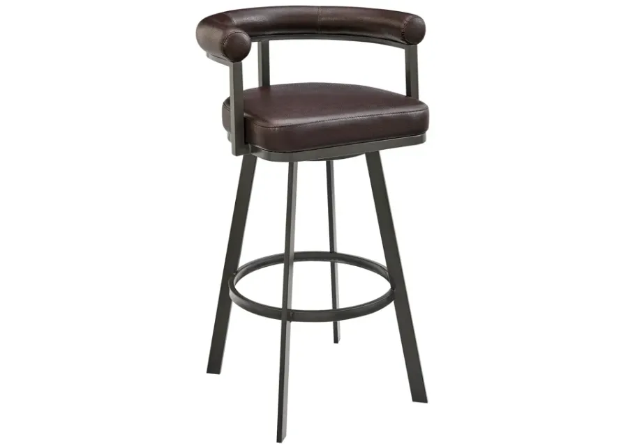 Nolagam Swivel Counter Stool in Brown Metal with Brown Faux Leather