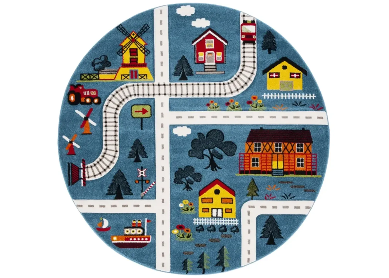 CAROUSEL KIDS 197 BLUE  3' x 3' Round Round Rug