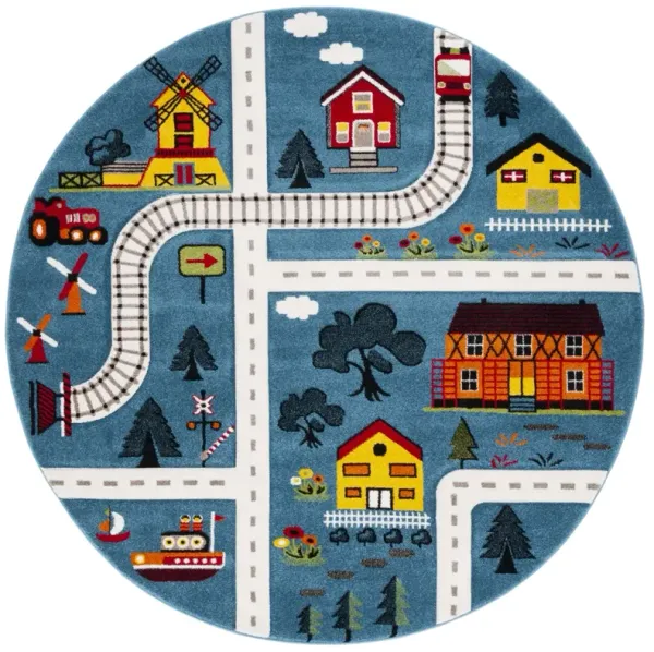 CAROUSEL KIDS 197 BLUE  3' x 3' Round Round Rug