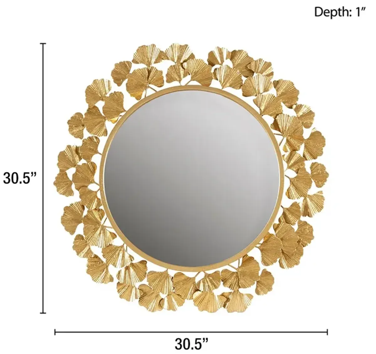 Martha Stewart Eden Gold Gold Gingko Leaf Round Wall Mirror 30.5"