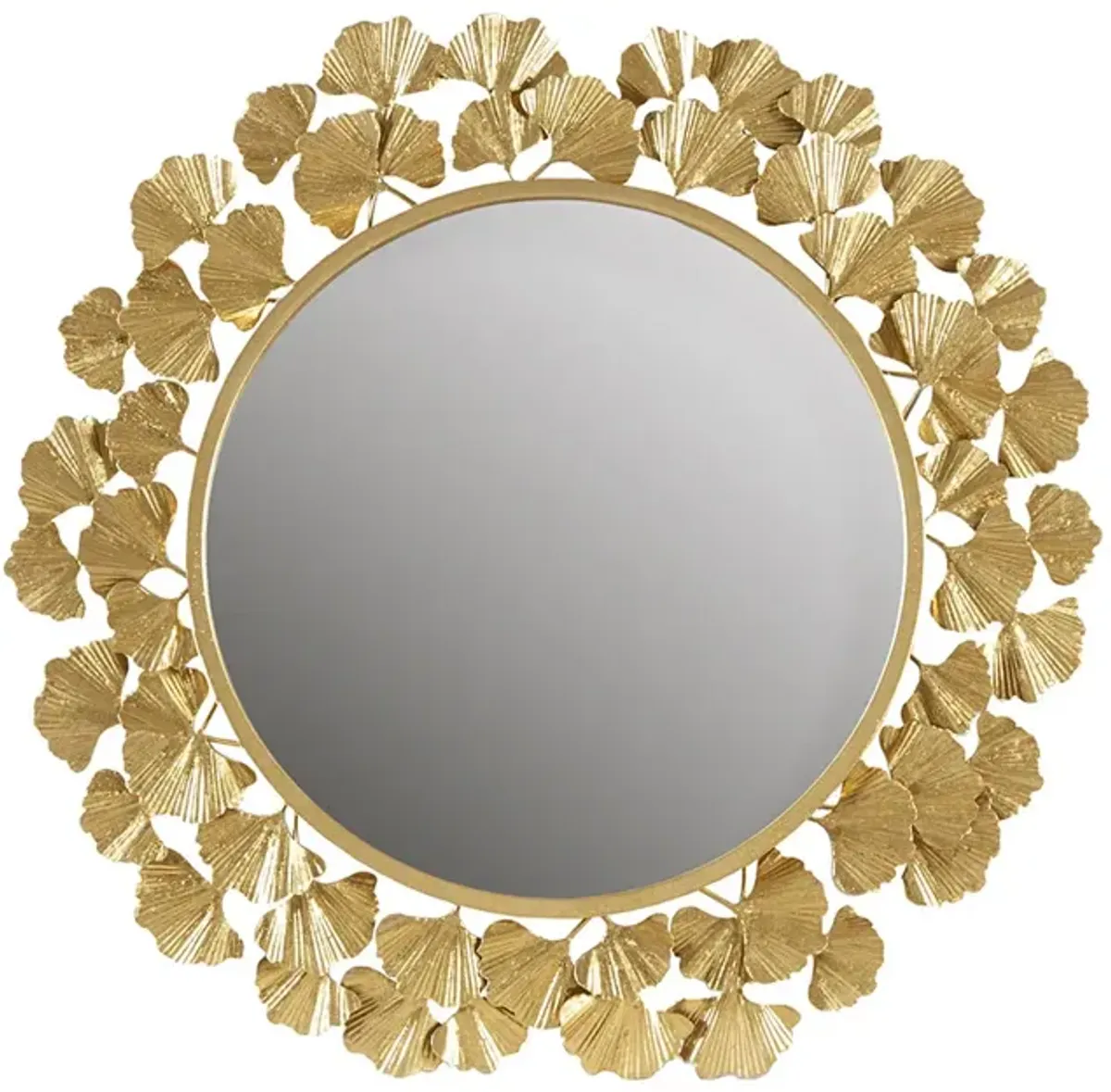 Martha Stewart Eden Gold Gold Gingko Leaf Round Wall Mirror 30.5"