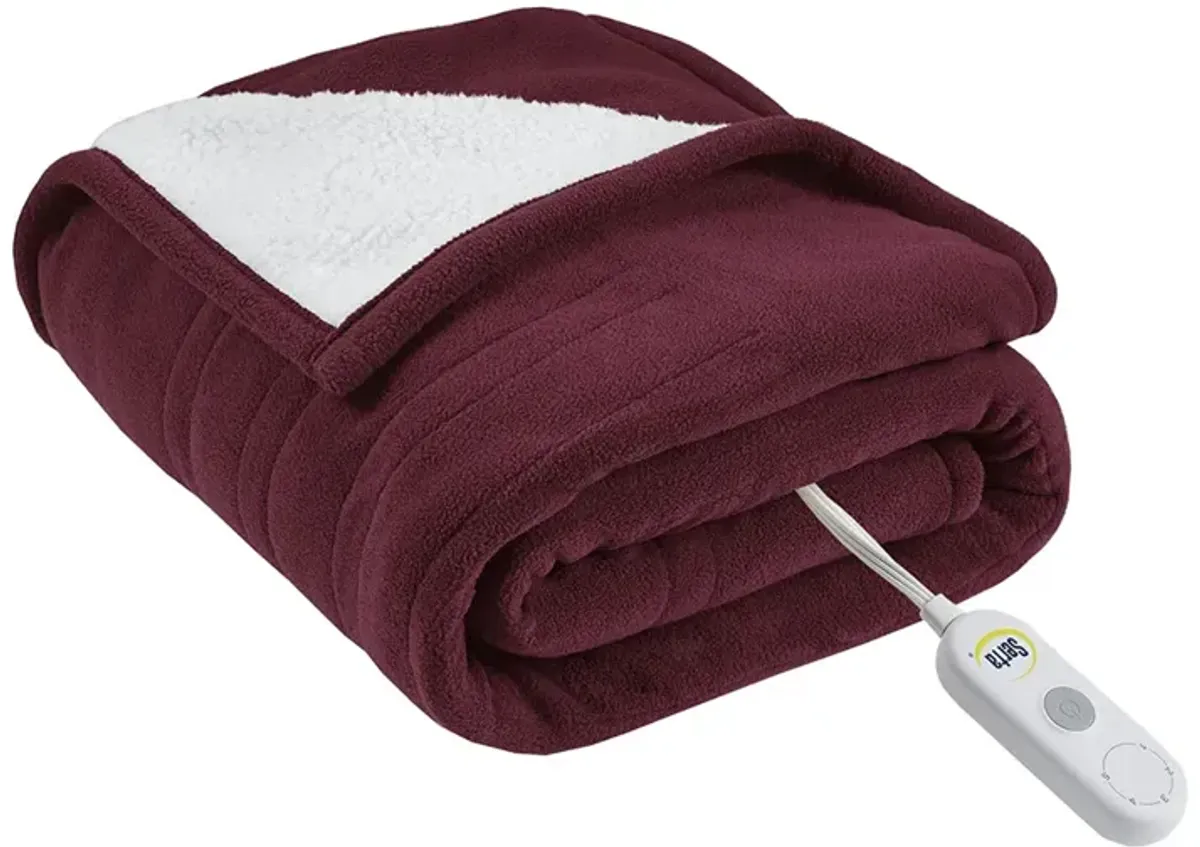 Serta Fleece to Sherpa Burgundy Heated Throw