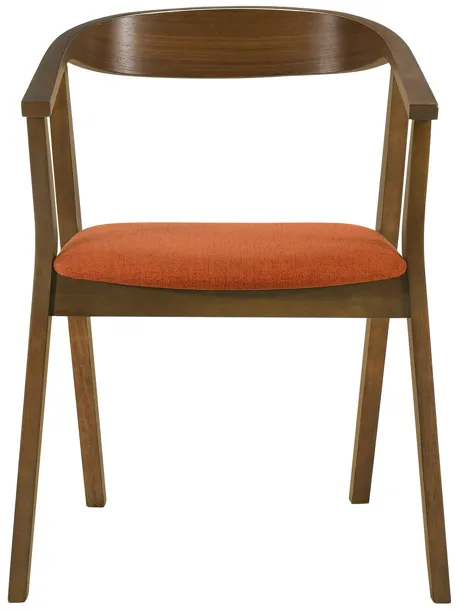 Santana Wood Dining Chair in Walnut Finish with Orange Fabric - Set of 2