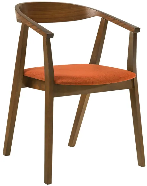 Santana Wood Dining Chair in Walnut Finish with Orange Fabric - Set of 2