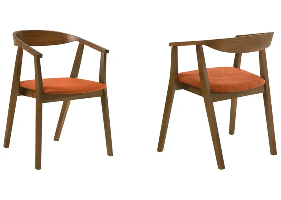 Santana Wood Dining Chair in Walnut Finish with Orange Fabric - Set of 2