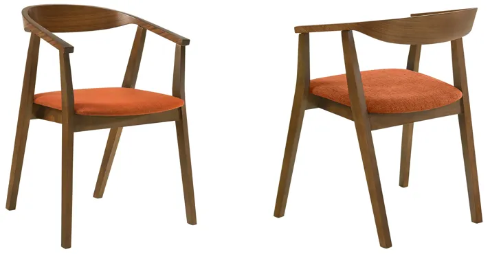 Santana Wood Dining Chair in Walnut Finish with Orange Fabric - Set of 2