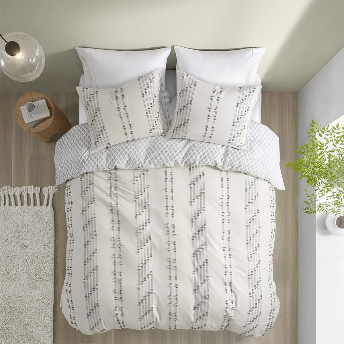 INK+IVY Kara Ivory 3 Piece Cotton Jacquard Comforter Set