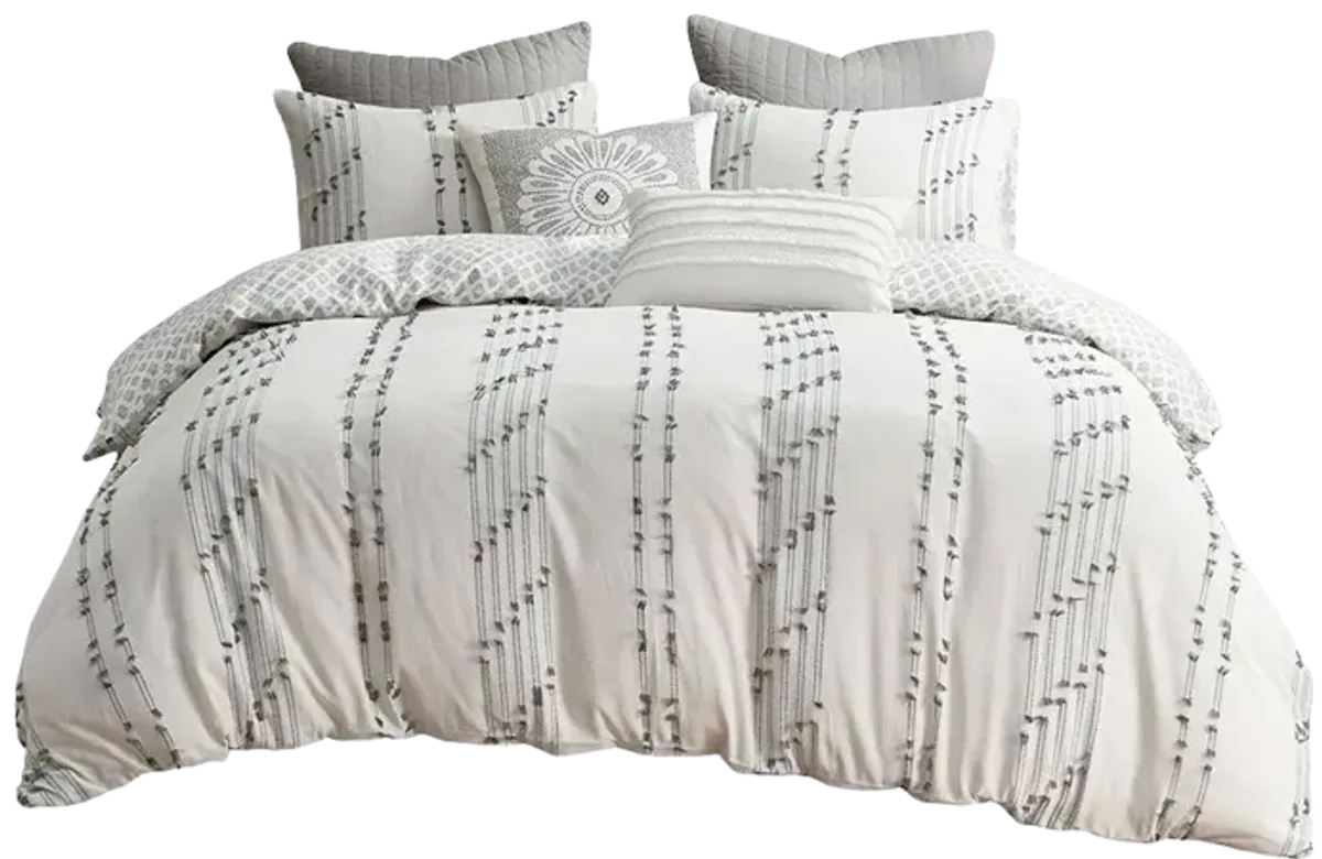 INK+IVY Kara Ivory 3 Piece Cotton Jacquard Comforter Set