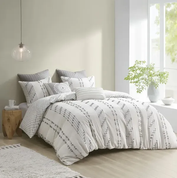 INK+IVY Kara Ivory 3 Piece Cotton Jacquard Comforter Set