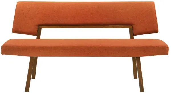 Channell Wood Dining Bench in Walnut Finish with Orange Fabric