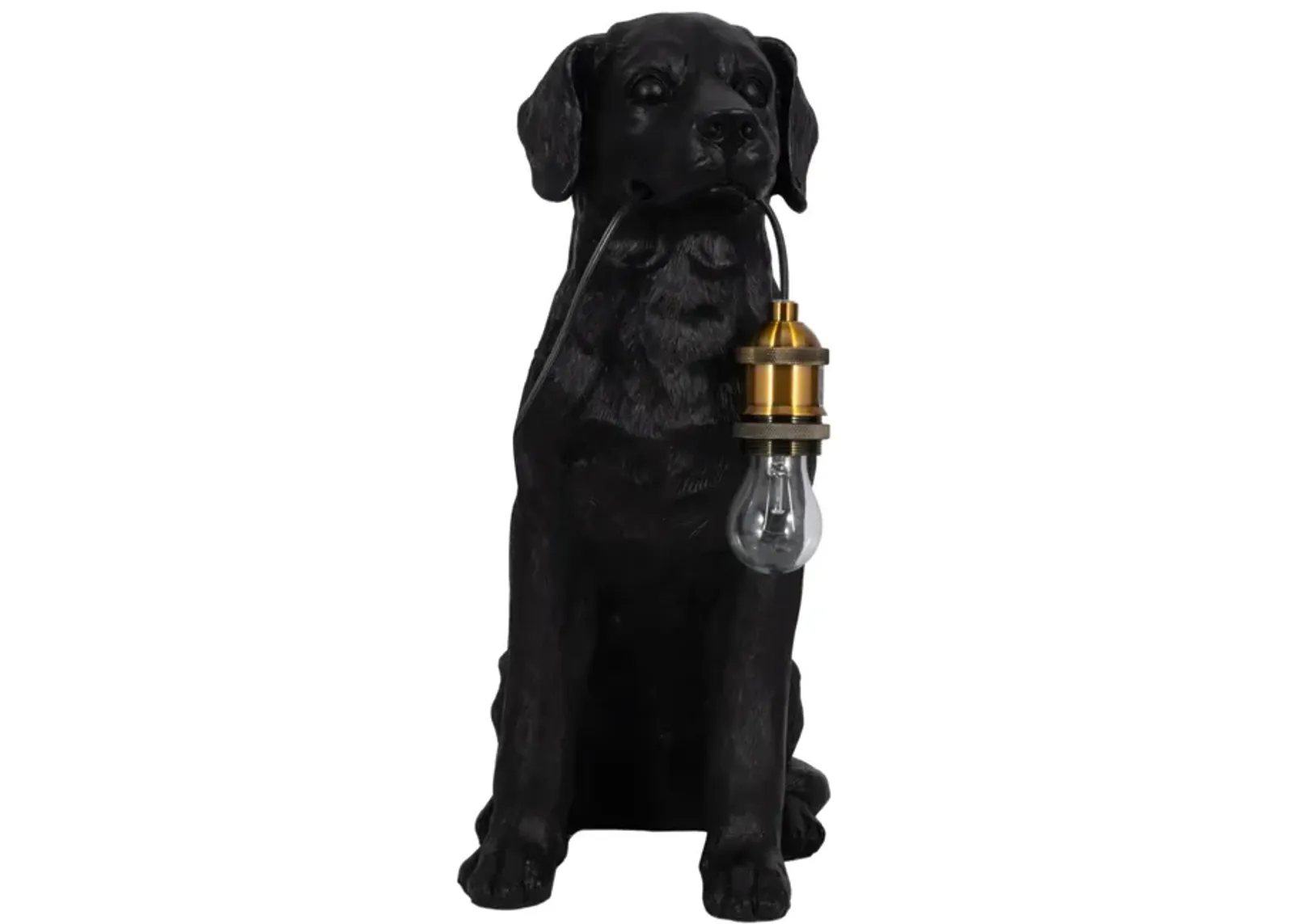 18" Dog Holding Lightbulb Table Lamp, Black/gold