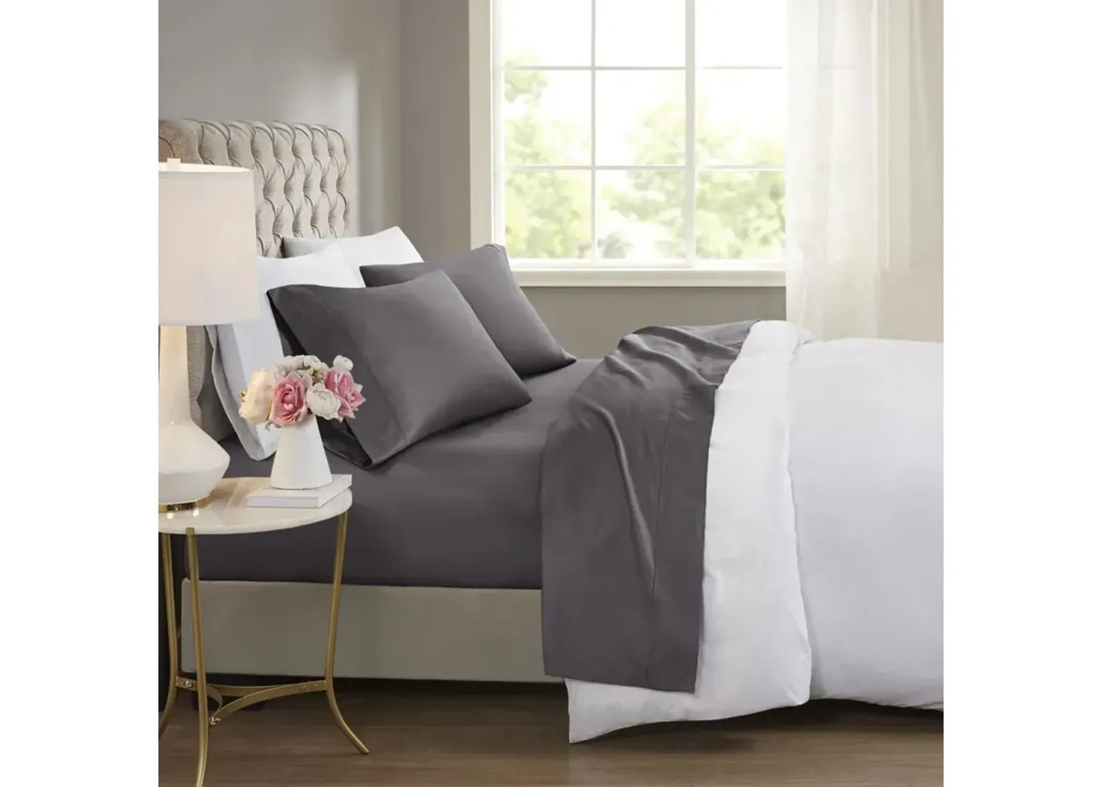 Beautyrest 600 Thread Count Charcoal Cooling Cotton Blend 4 PC Sheet Set