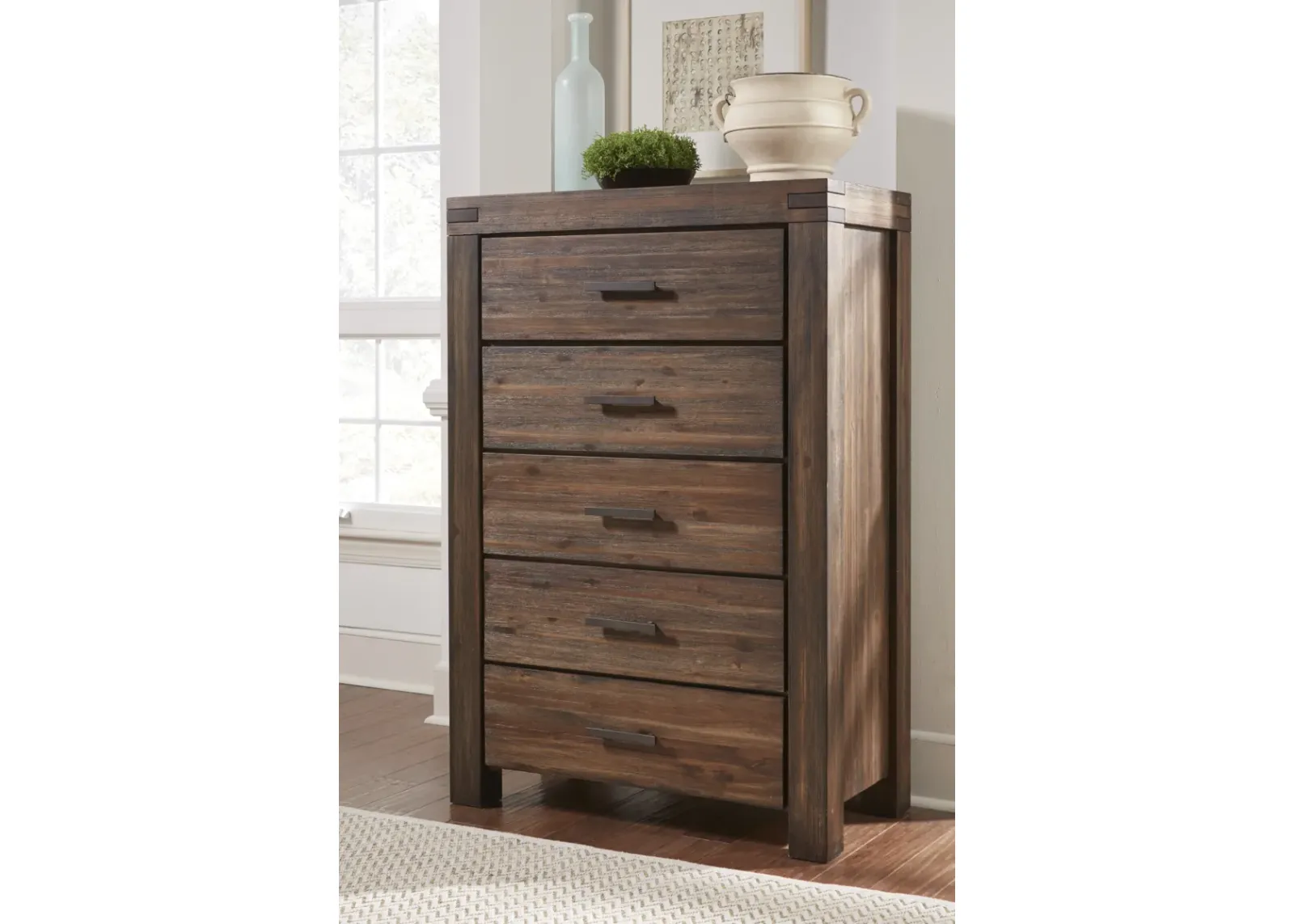 Meadow Five Drawer Solid Wood Chest in Brick Brown (2024)