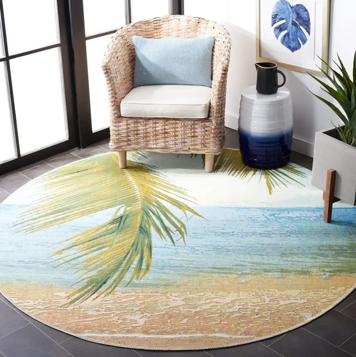 BARBADOS 560 Blue 5'-3' X 5'-3' Round Round Rug