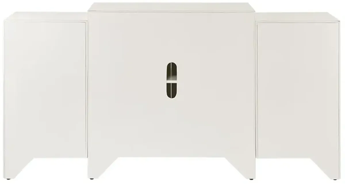 Madison Park Verona Cream Dining Buffet Server Quaterfoil Design Kitchen Storage Cabinet with Mirrored Doors