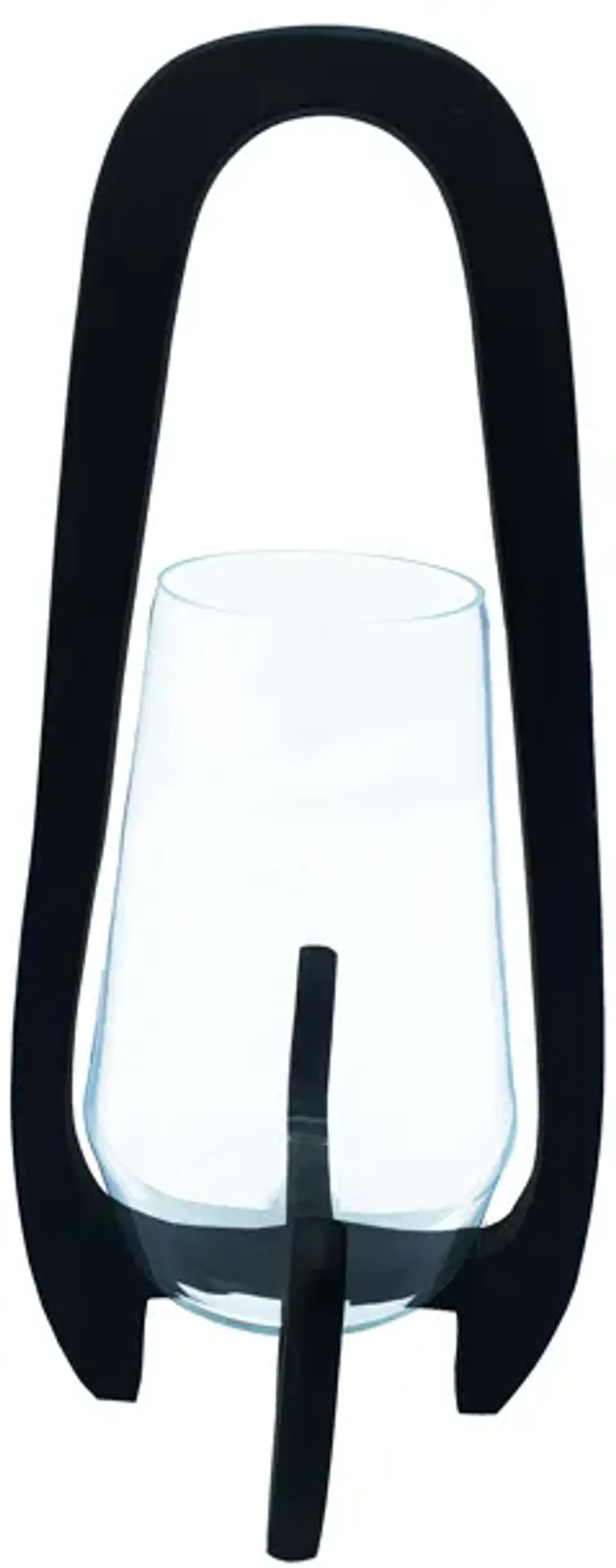 18"h Glass Lantern W/ Wood Handle, Black