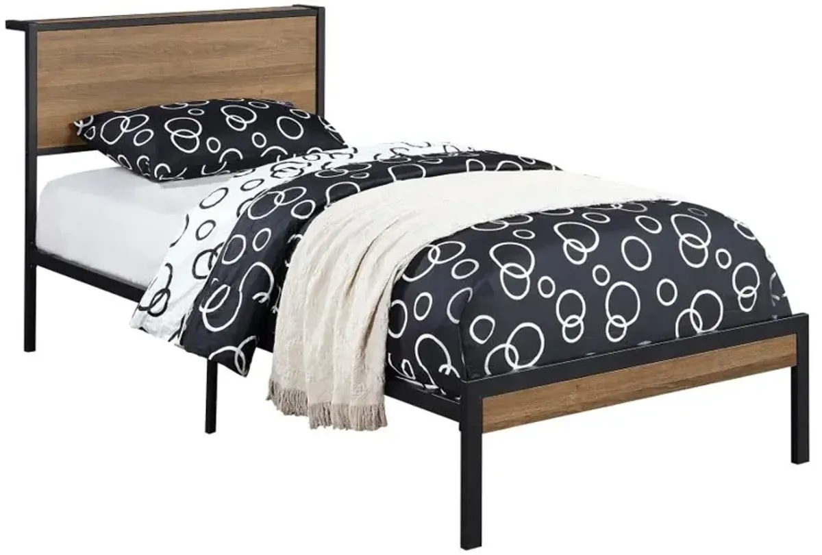 Ricky Twin Platform Bed Light Oak and Black