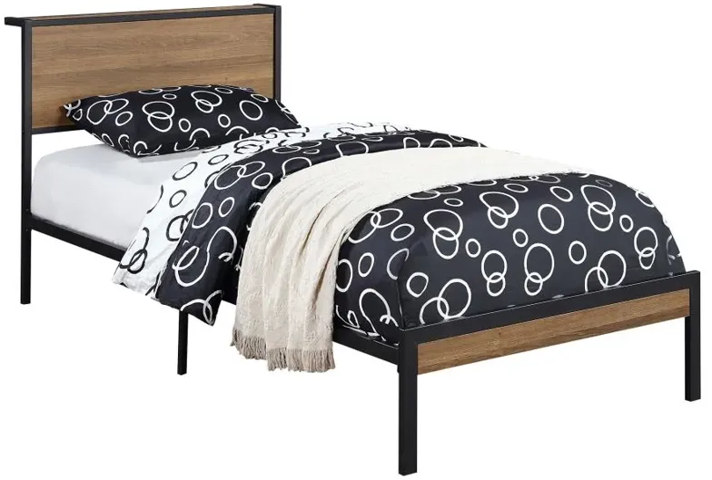 Ricky Twin Platform Bed Light Oak and Black