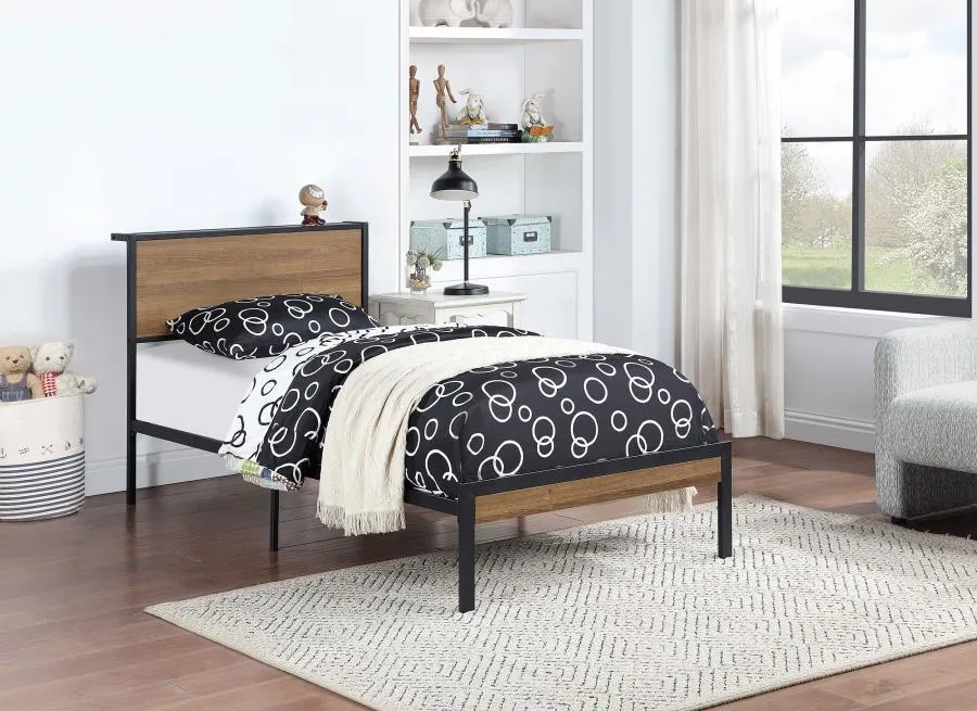 Ricky Twin Platform Bed Light Oak and Black