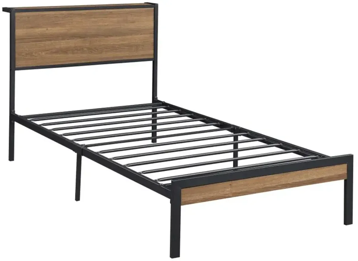 Ricky Twin Platform Bed Light Oak and Black