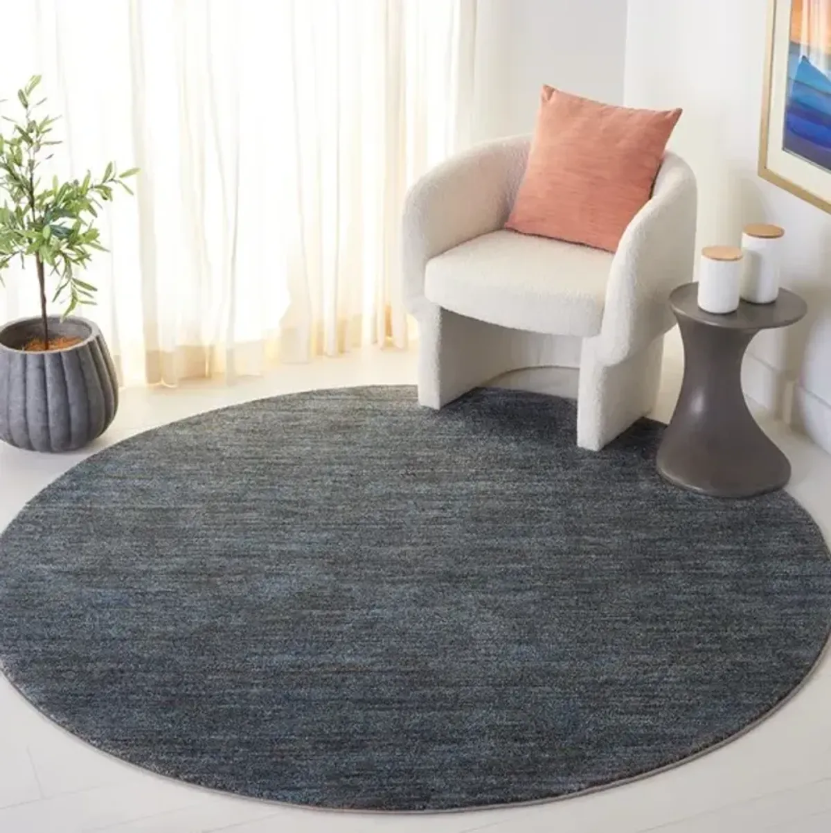 LASA 104 Blue  6'-7' X 6'-7' Round Round Rug