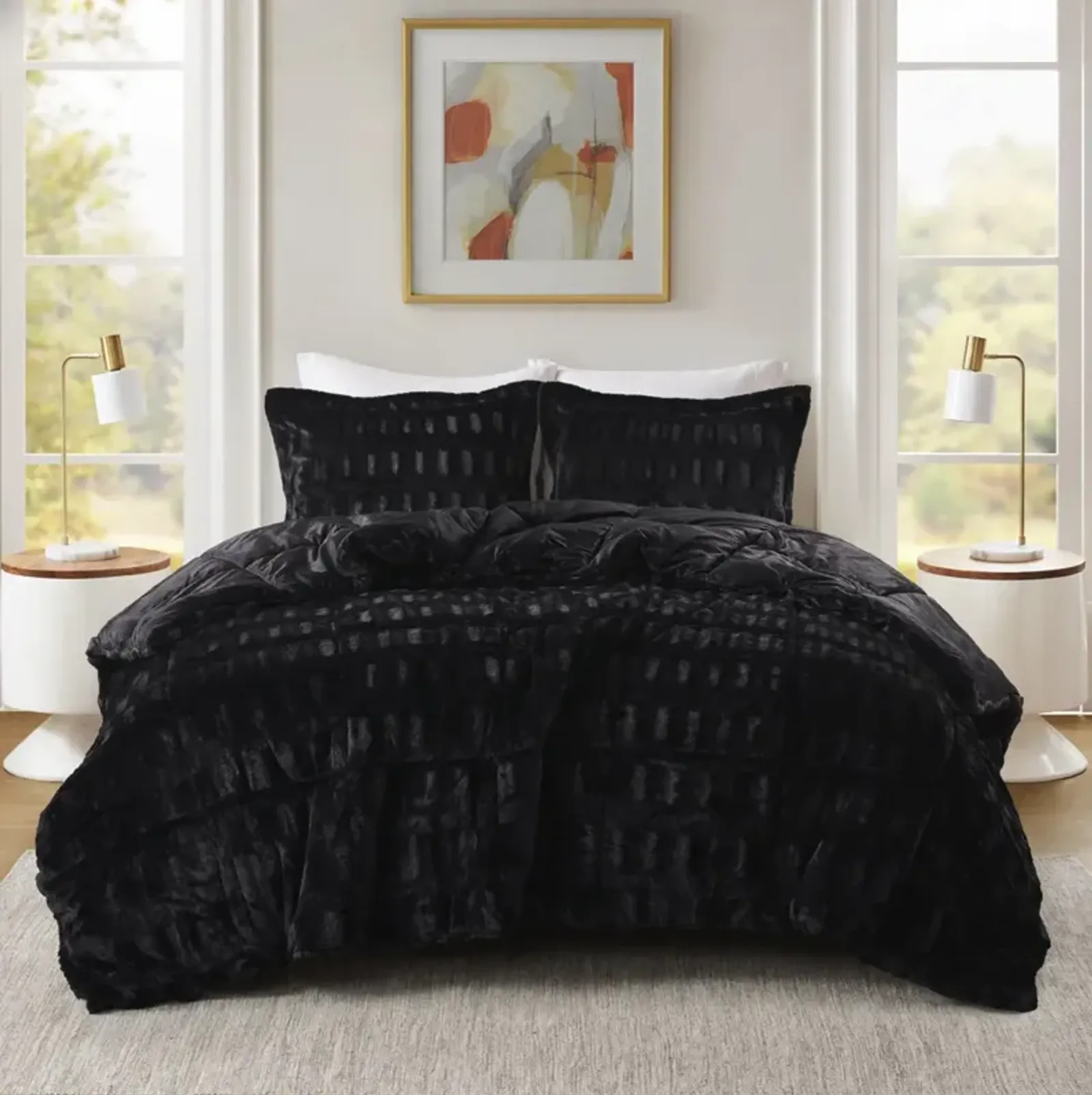 Solid Faux Fur Comforter Mini Set