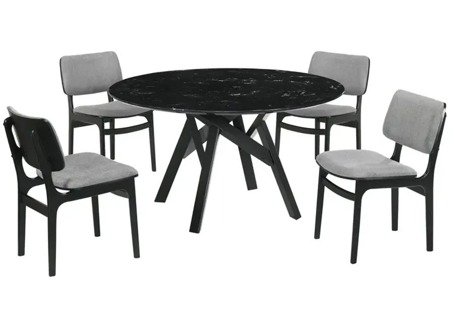 Venus and Lima 5 Piece Black Marble Round Dining Set