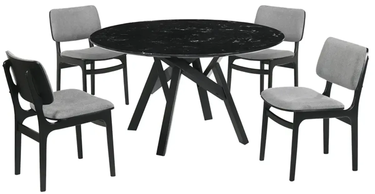 Venus and Lima 5 Piece Black Marble Round Dining Set