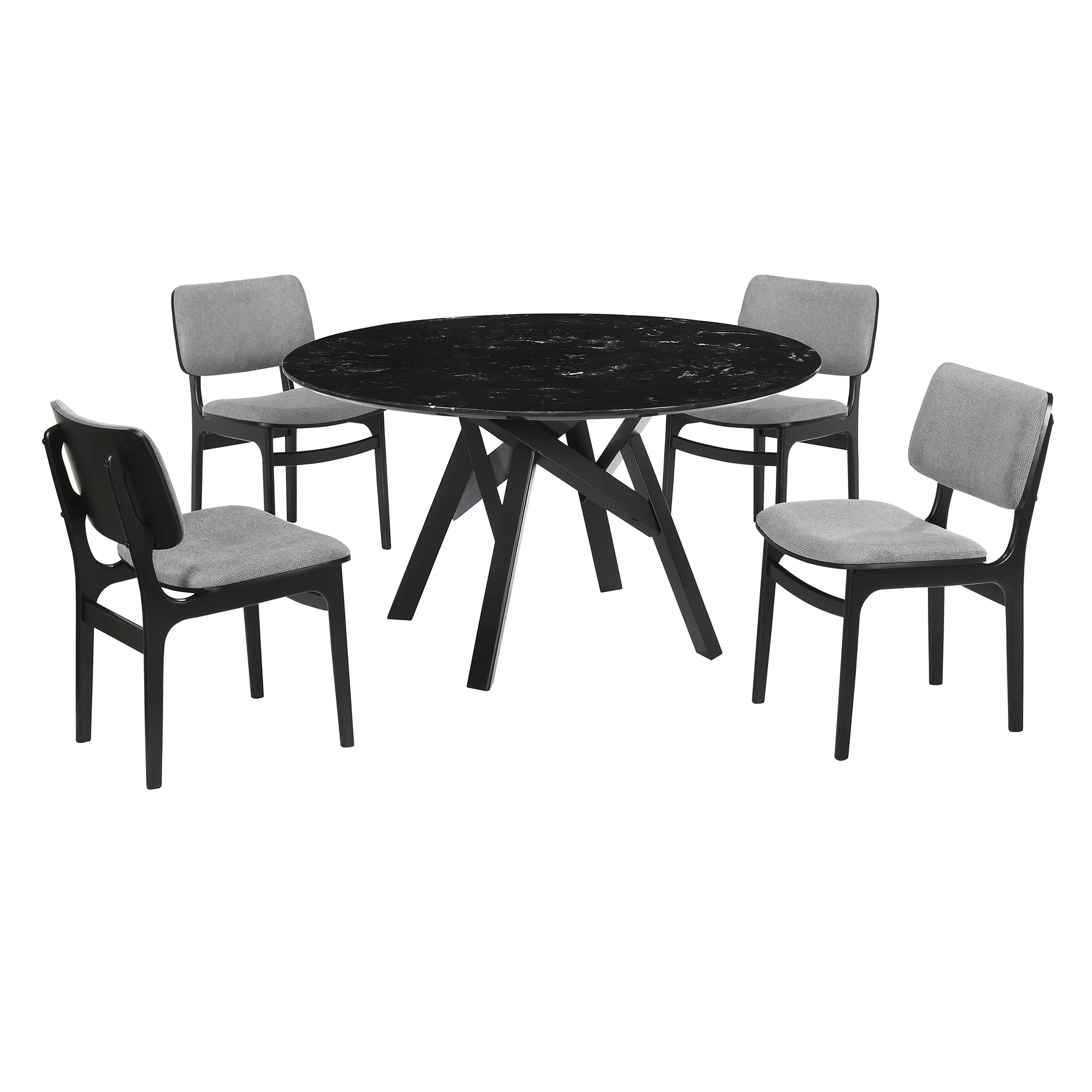 Venus and Lima 5 Piece Black Marble Round Dining Set