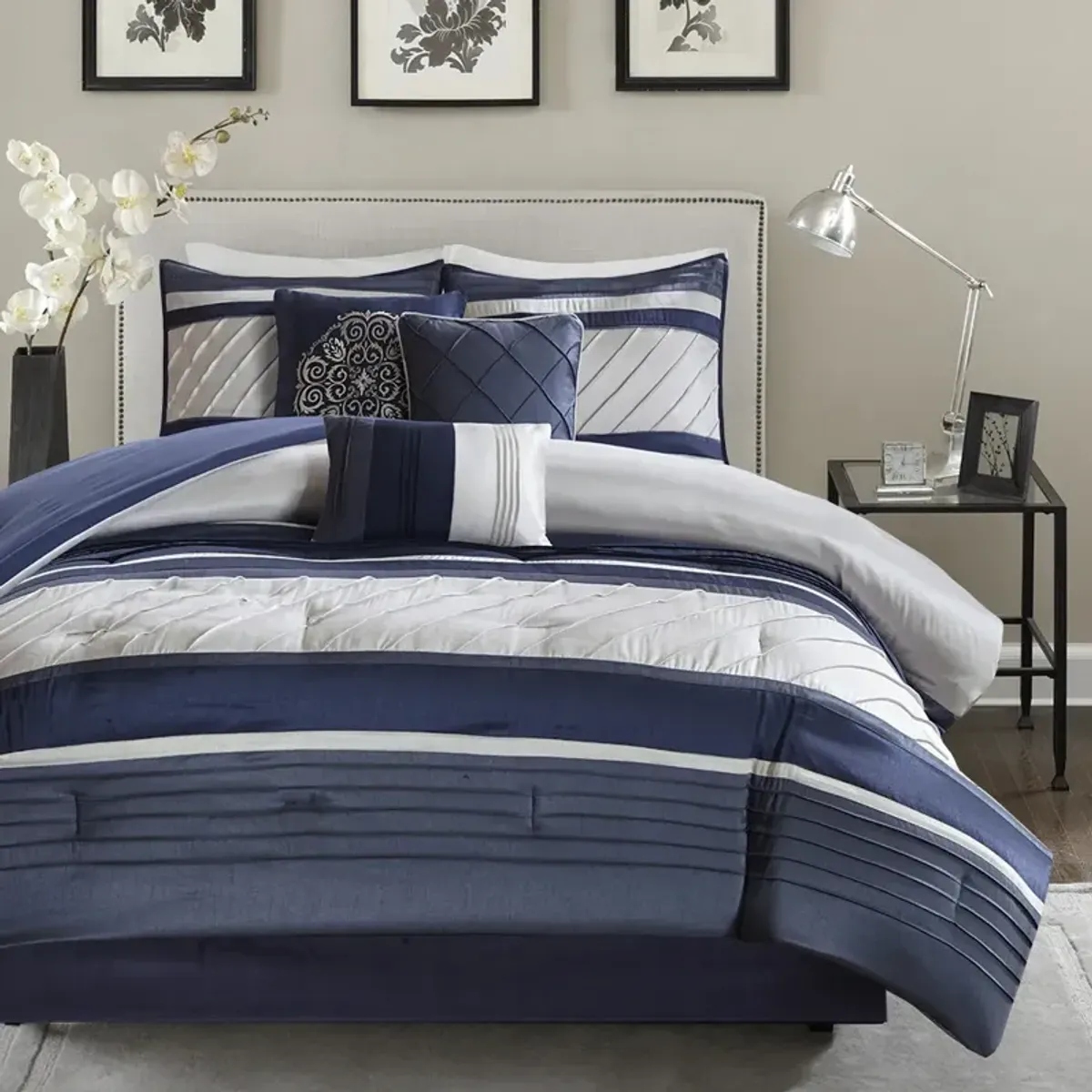 Madison Park Blaire Navy 7 Piece Comforter Set