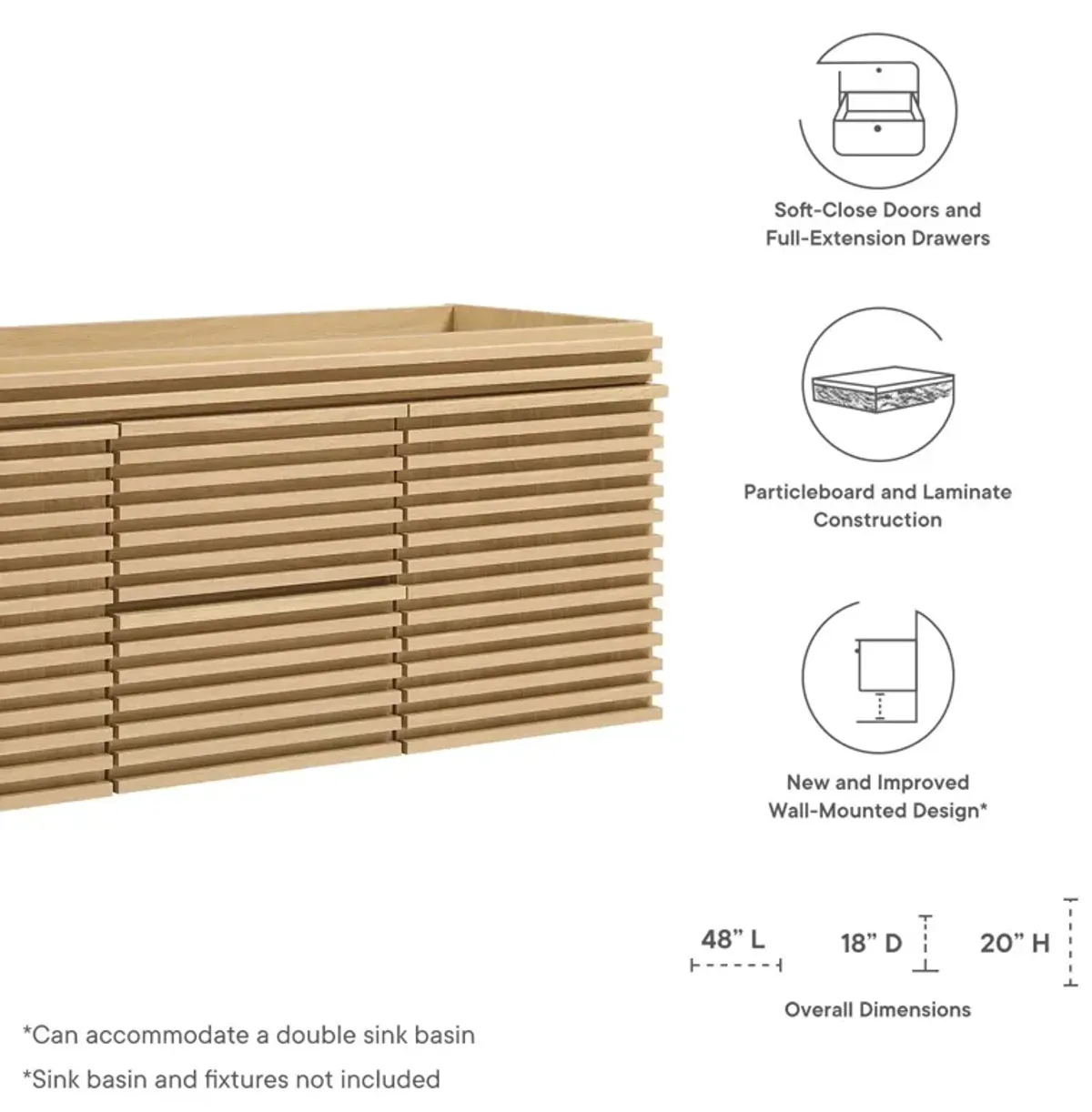 Render 48" Double Sink Compatible (Not Included) Bathroom Vanity Cabinet