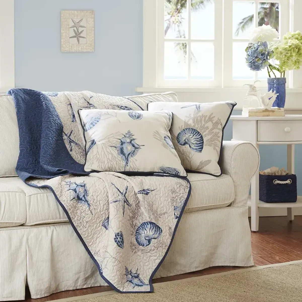 Madison Park Bayside Blue Oversized Quilted Throw