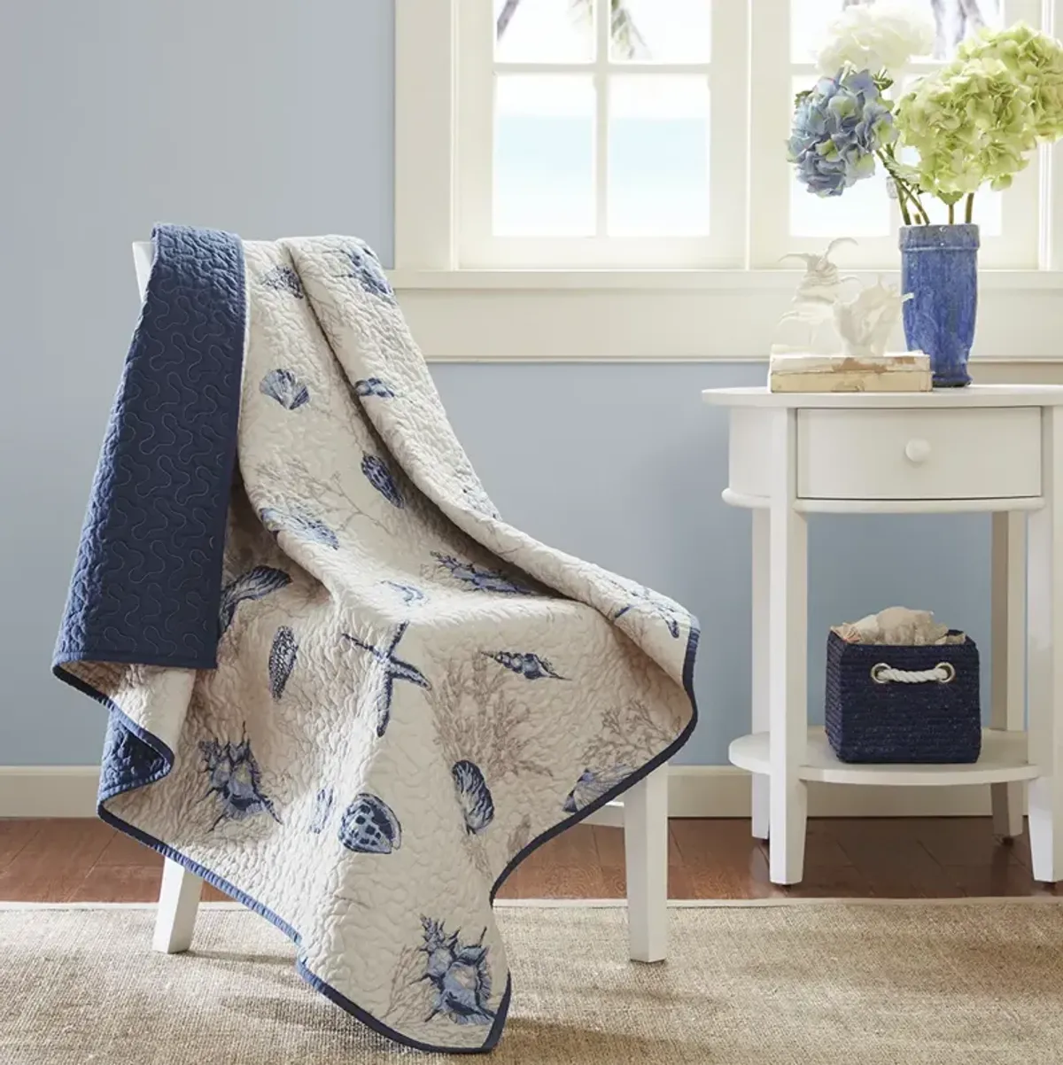 Madison Park Bayside Blue Oversized Quilted Throw