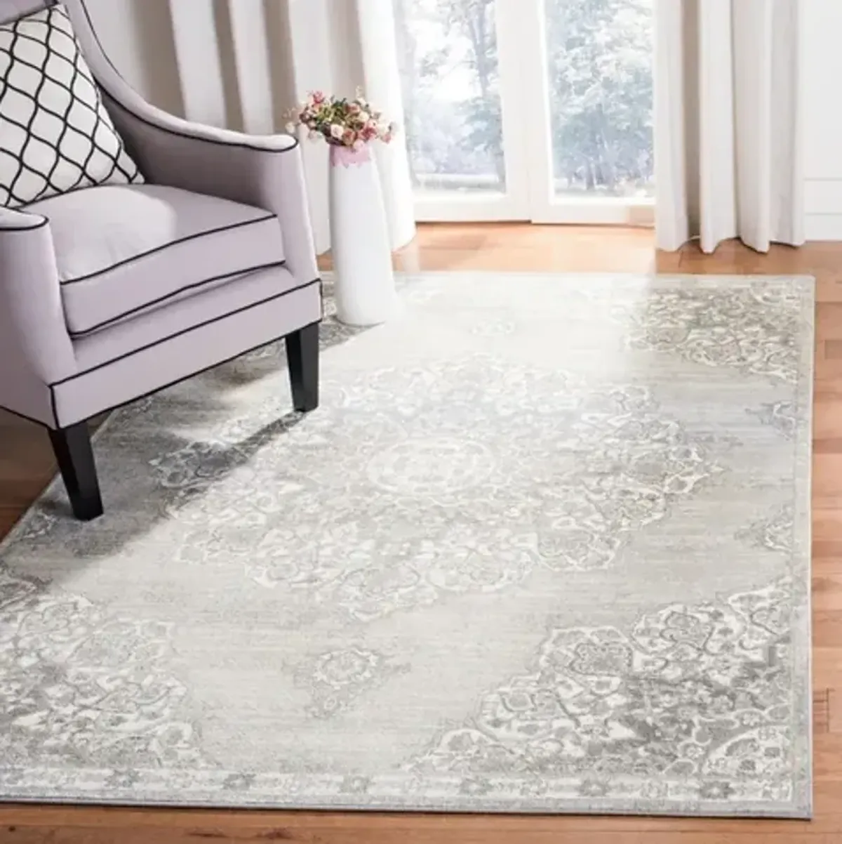 Brentwood 802 Grey / Ivory 8' X 8' Square Square Powerloomed Rug