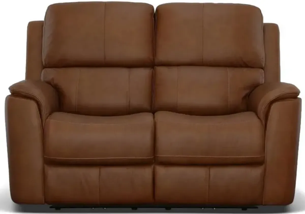 FlexsteelÂ® Henry Caramel Power Reclining Loveseat with Power Headrests and Lumbar