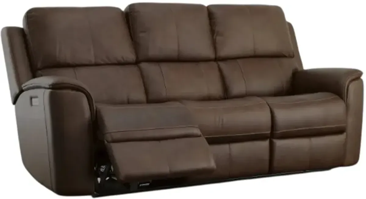 FlexsteelÂ® Henry Dark Brown Power Reclining Sofa with Power Headrests and Lumbar