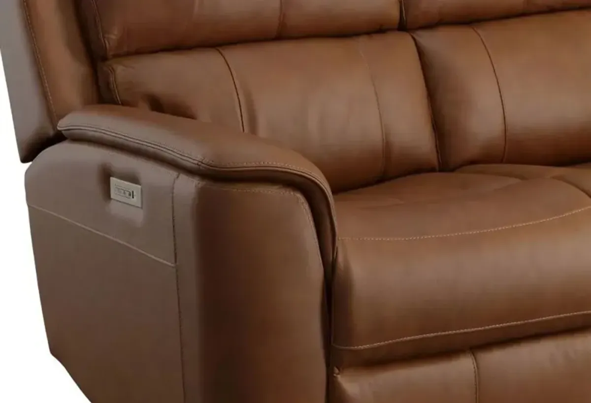 FlexsteelÂ® Henry Caramel Power Reclining Sofa with Power Headrests and Lumbar