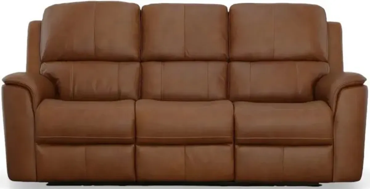 FlexsteelÂ® Henry Caramel Power Reclining Sofa with Power Headrests and Lumbar